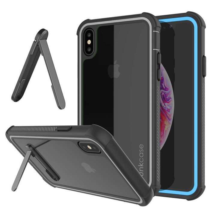PunkCase iPhone XS Case, [Spartan Series] Clear Rugged Heavy Duty Cover W/Built in Screen Protector [Light-Blue] (Color in image: light blue)
