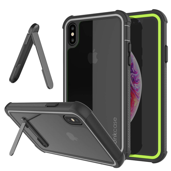 PunkCase iPhone XS Case, [Spartan Series] Clear Rugged Heavy Duty Cover W/Built in Screen Protector [Light-Green] (Color in image: light green)