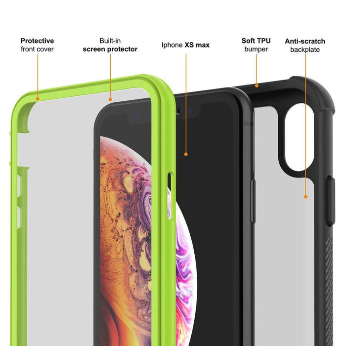PunkCase iPhone XS Case, [Spartan Series] Clear Rugged Heavy Duty Cover W/Built in Screen Protector [Light-Green] (Color in image: red)