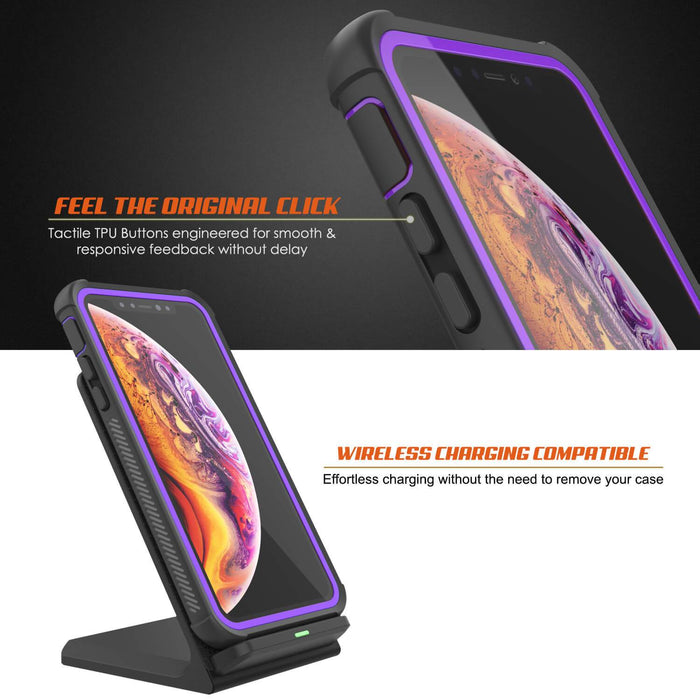 PunkCase iPhone XS Case, [Spartan Series] Clear Rugged Heavy Duty Cover W/Built in Screen Protector [Purple] (Color in image: teal)