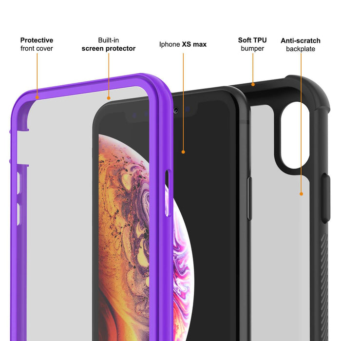 PunkCase iPhone XS Case, [Spartan Series] Clear Rugged Heavy Duty Cover W/Built in Screen Protector [Purple] (Color in image: light green)