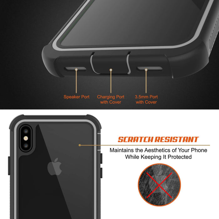 PunkCase iPhone XS Case, [Spartan Series] Clear Rugged Heavy Duty Cover W/Built in Screen Protector [Red] (Color in image: Black)
