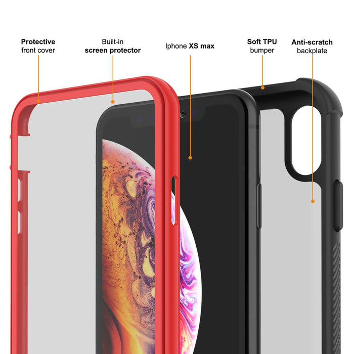 PunkCase iPhone XS Case, [Spartan Series] Clear Rugged Heavy Duty Cover W/Built in Screen Protector [Red] (Color in image: light green)