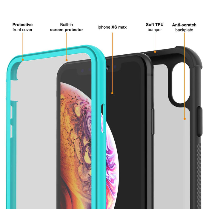 PunkCase iPhone XS Case, [Spartan Series] Clear Rugged Heavy Duty Cover W/Built in Screen Protector [Teal] (Color in image: red)