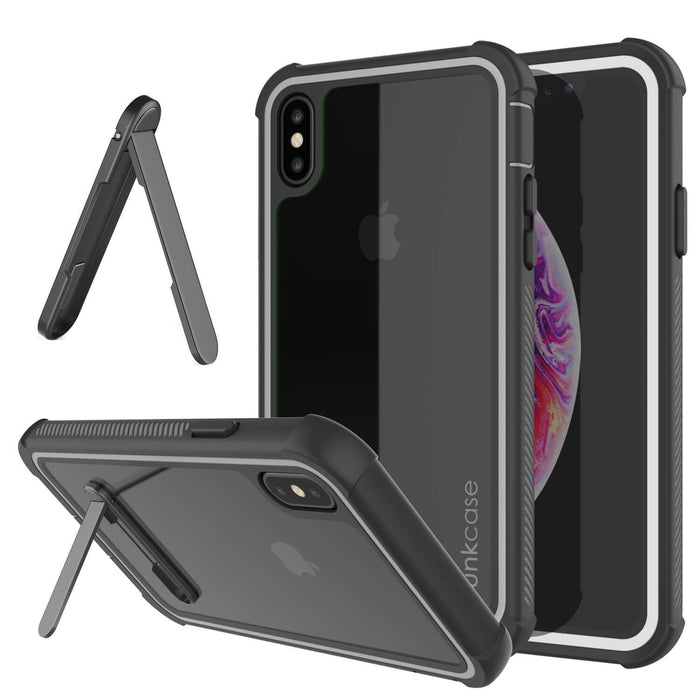 PunkCase iPhone XS Case, [Spartan Series] Clear Rugged Heavy Duty Cover W/Built in Screen Protector [White] (Color in image: white)
