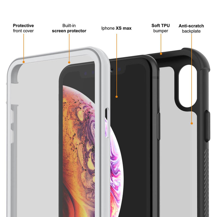 PunkCase iPhone XS Case, [Spartan Series] Clear Rugged Heavy Duty Cover W/Built in Screen Protector [White] (Color in image: clear)