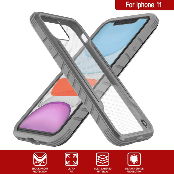 Punkcase iPhone 12 ravenger Case Protective Military Grade Multilayer Cover [Grey] (Color in image: Grey-Black)