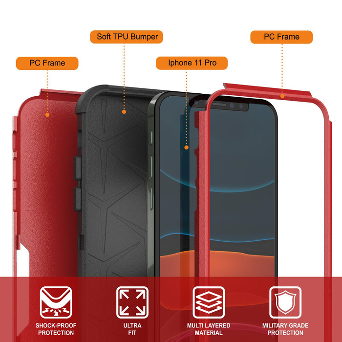 Punkcase for iPhone 11 Pro Belt Clip Multilayer Holster Case [Patron Series] [Red-Black] (Color in image: Navy)