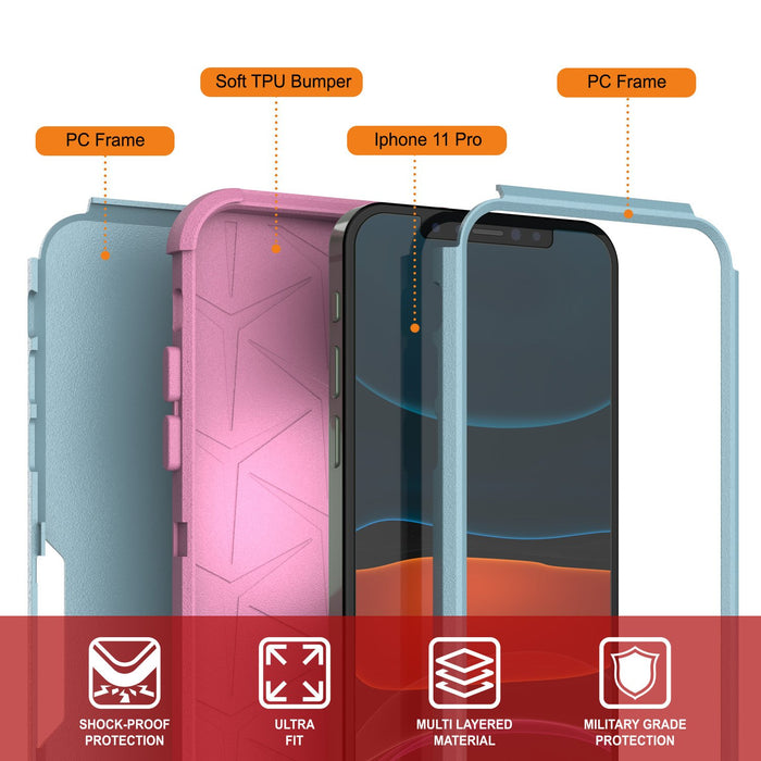Punkcase for iPhone 11 Pro Belt Clip Multilayer Holster Case [Patron Series] [Mint-Pink] (Color in image: Black)