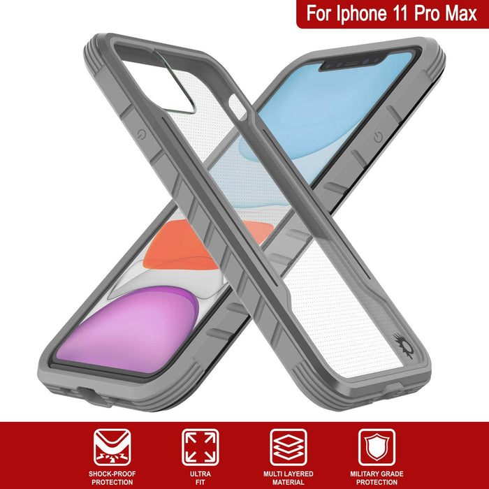 Punkcase iPhone 11 Pro Max ravenger Case Protective Military Grade Multilayer Cover [Grey] (Color in image: Grey-Black)