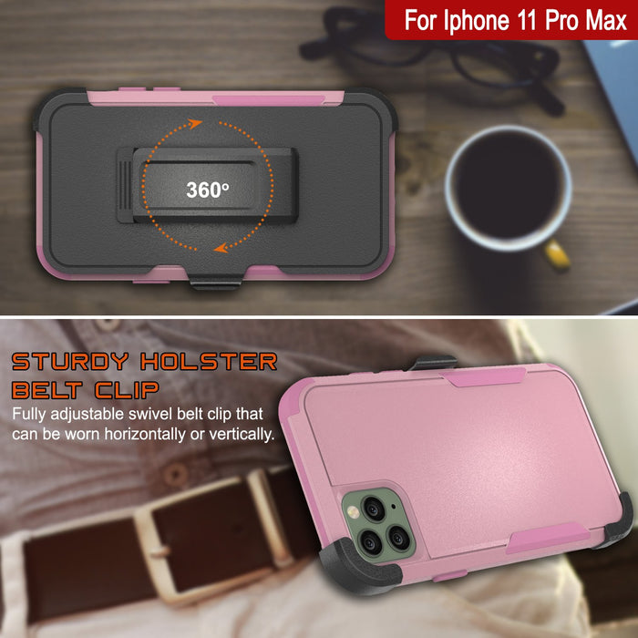 Punkcase for iPhone 11 Pro Max Belt Clip Multilayer Holster Case [Patron Series] [Pink] 