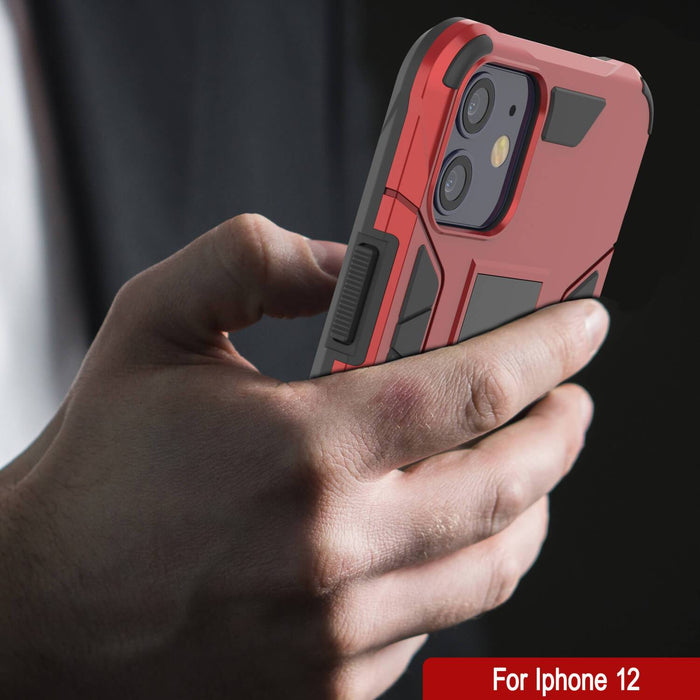 Punkcase iPhone 12 Case [ArmorShield Series] Military Style Protective Dual Layer Case Red (Color in image: Silver)