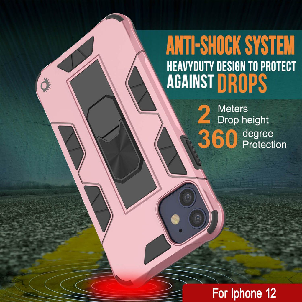 Punkcase iPhone 12 Case [ArmorShield Series] Military Style Protective Dual Layer Case Rose-Gold (Color in image: black)