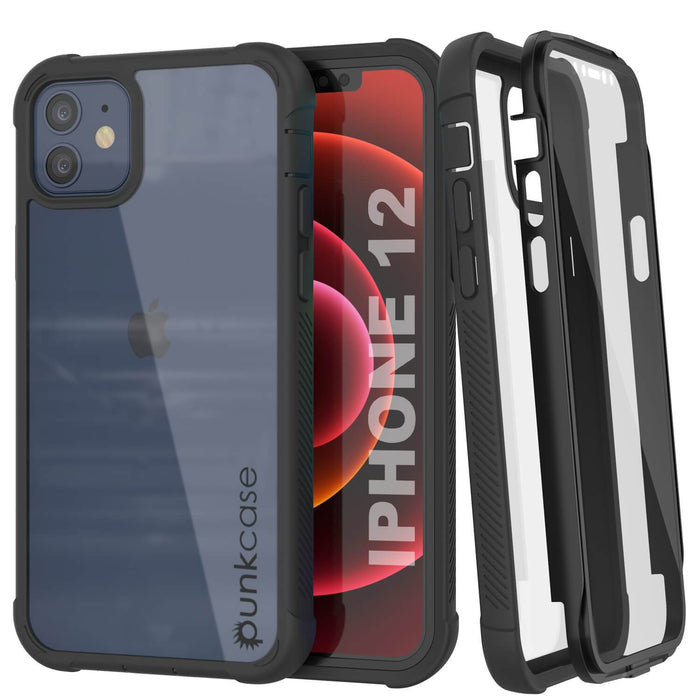 PunkCase iPhone 12 Mini Case, [Spartan Series] Clear Rugged Heavy Duty Cover W/Built in Screen Protector [Black] (Color in image: Black)