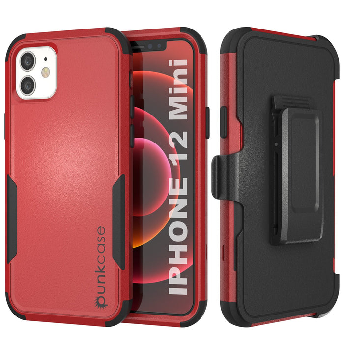 Punkcase for iPhone 12 Mini Belt Clip Multilayer Holster Case [Patron Series] [Red-Black] (Color in image: Red-Black)