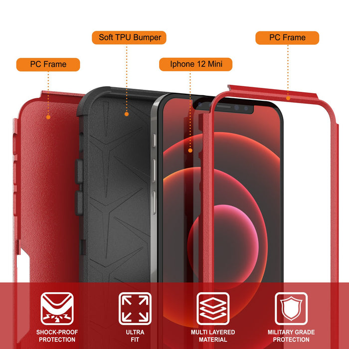 Punkcase for iPhone 12 Mini Belt Clip Multilayer Holster Case [Patron Series] [Red-Black] (Color in image: Navy)