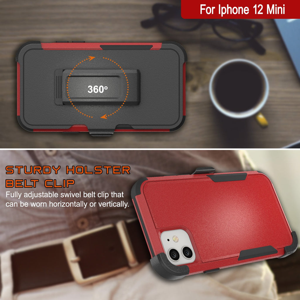 Punkcase for iPhone 12 Mini Belt Clip Multilayer Holster Case [Patron Series] [Red-Black] 