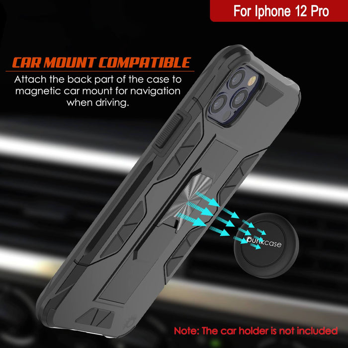Punkcase iPhone 12 Pro Case [ArmorShield Series] Military Style Protective Dual Layer Case Black (Color in image: Silver)