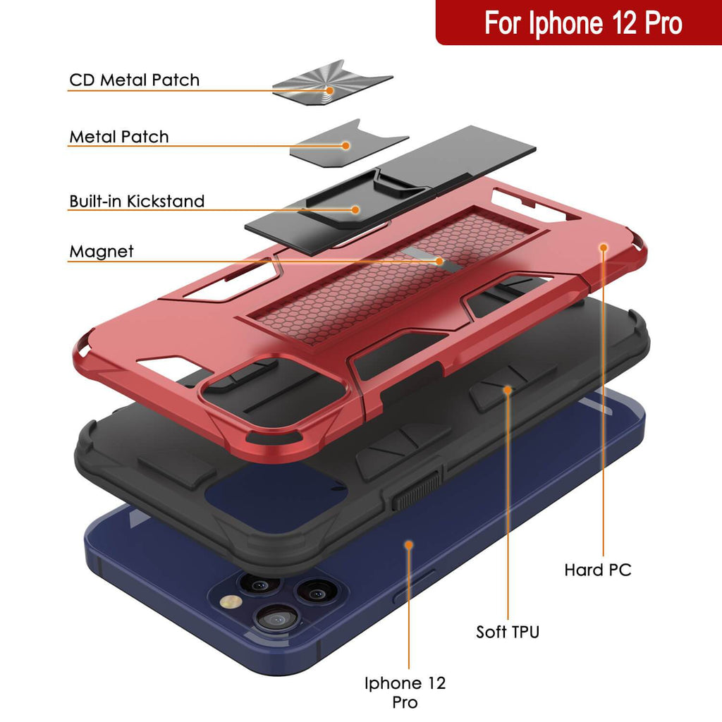 Punkcase iPhone 12 Pro Case [ArmorShield Series] Military Style Protective Dual Layer Case Red (Color in image: Gold)