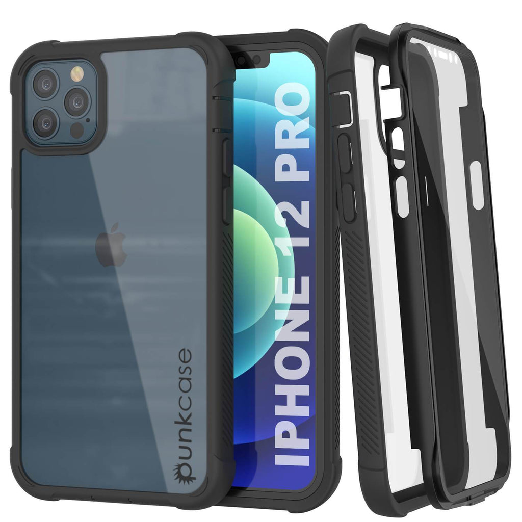 PunkCase iPhone 12 Pro Case, [Spartan Series] Clear Rugged Heavy Duty Cover W/Built in Screen Protector [Black] (Color in image: Black)