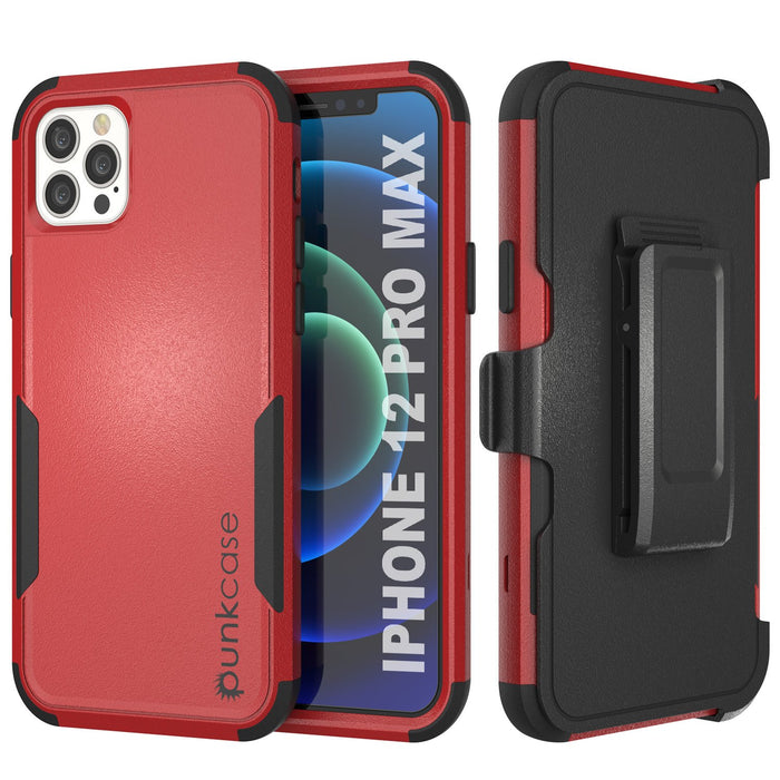 Punkcase for iPhone 12 Pro Max Belt Clip Multilayer Holster Case [Patron Series] [Red-Black] (Color in image: Red-Black)