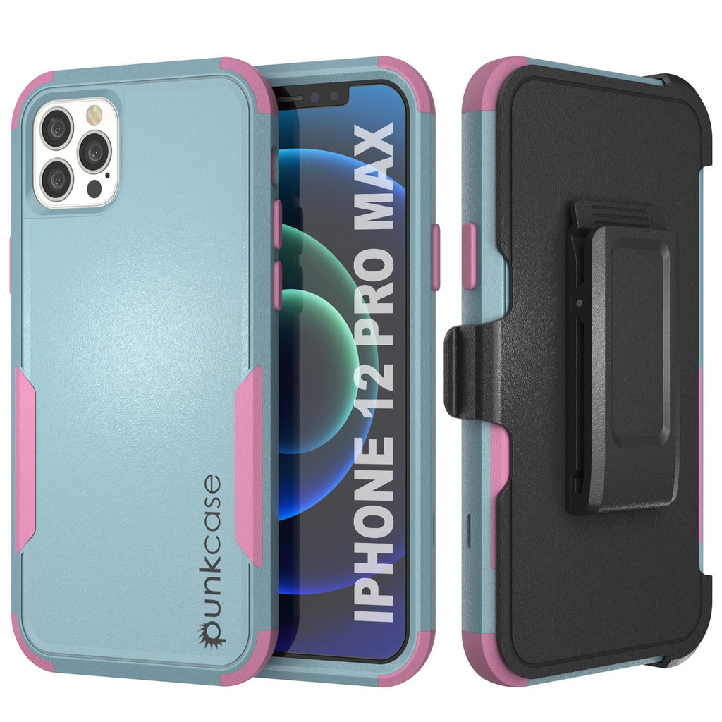 Punkcase for iPhone 12 Pro Max Belt Clip Multilayer Holster Case [Patron Series] [Mint-Pink] (Color in image: Mint-Pink)