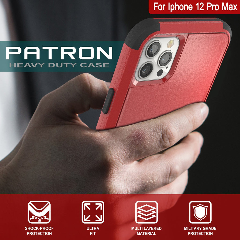 Punkcase for iPhone 12 Pro Max Belt Clip Multilayer Holster Case [Patron Series] [Red-Black] (Color in image: Black)