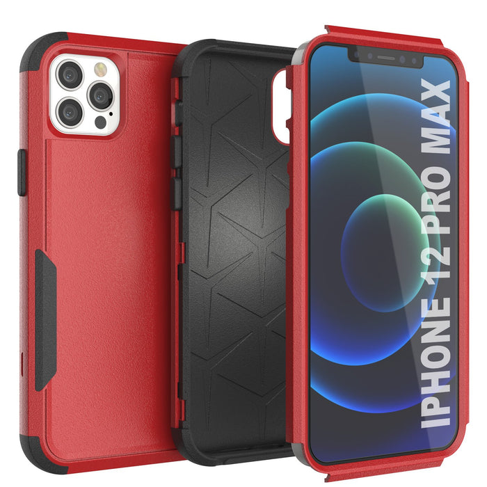 Punkcase for iPhone 12 Pro Max Belt Clip Multilayer Holster Case [Patron Series] [Red-Black] 