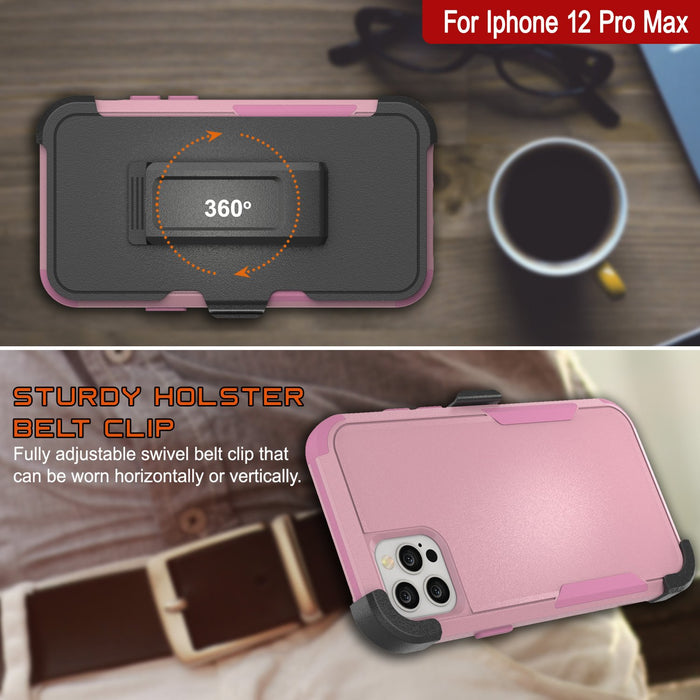 Punkcase for iPhone 12 Pro Max Belt Clip Multilayer Holster Case [Patron Series] [Pink] 