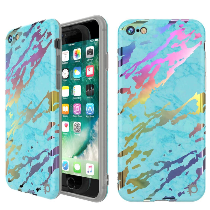 Punkcase iPhone 8 / 7 Marble Case, Protective Full Body Cover W/9H Tempered Glass Screen Protector (Teal Onyx) (Color in image: Teal Onyx)