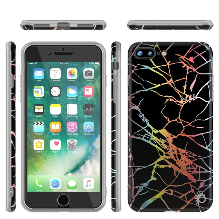 Punkcase iPhone 8+ / 7+ Plus Marble Case, Protective Full Body Cover W/9H Tempered Glass Screen Protector (Black Mirage) 