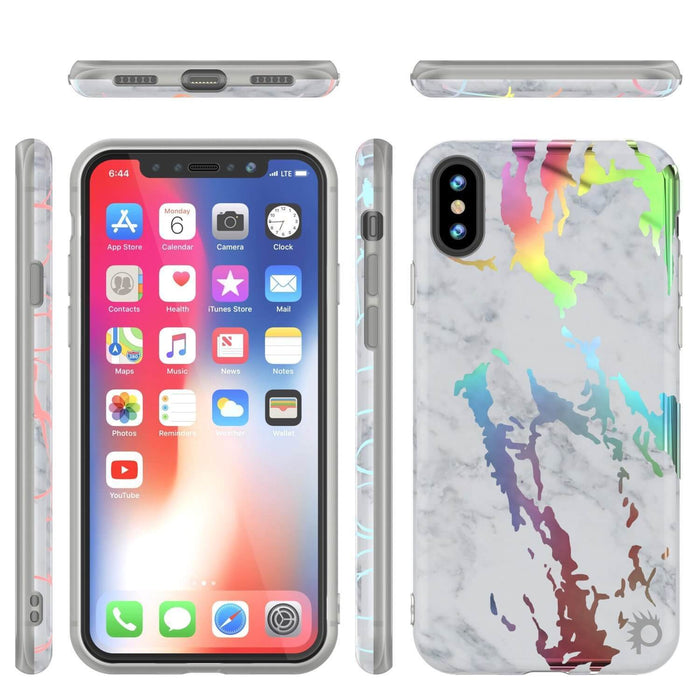 Punkcase iPhone X Marble Case, Protective Full Body Cover W/9H Tempered Glass Screen Protector (Blanco Marmo) (Color in image: Blue Marmo)