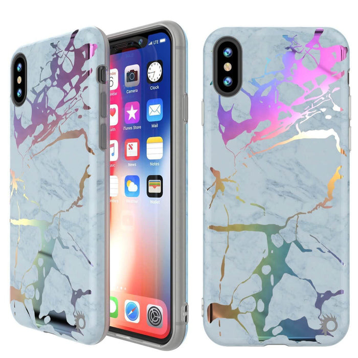 Punkcase iPhone XR Marble Case, Protective Full Body Cover Protector (Blue Marmo) (Color in image: Blue Marmo)