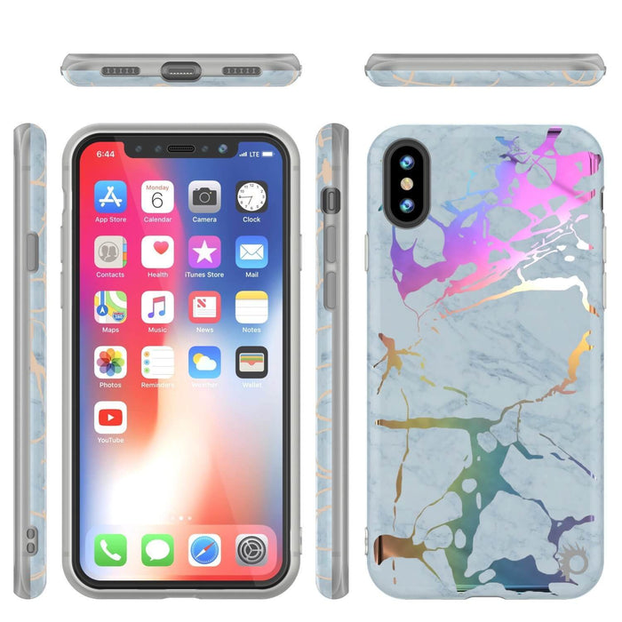 Punkcase iPhone X Marble Case, Protective Full Body Cover W/9H Tempered Glass Screen Protector (Blue Marmo) (Color in image: Teal Onyx)