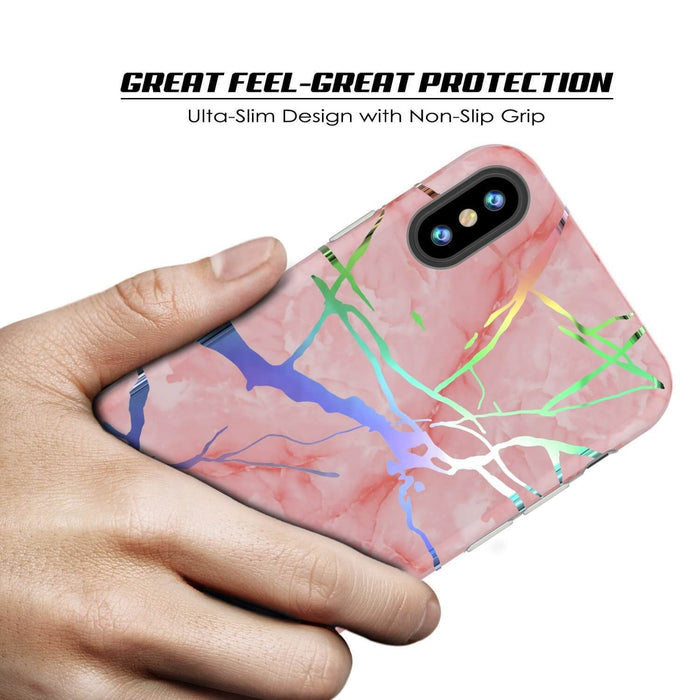 Punkcase iPhone X Marble Case, Protective Full Body Cover W/9H Tempered Glass Screen Protector (Rose Gold Mirage) (Color in image: Blue Marmo)