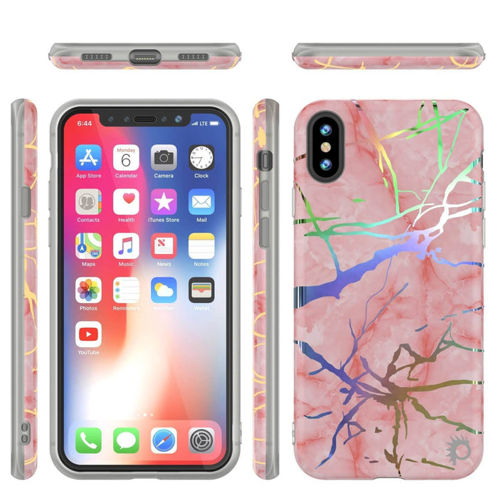 Punkcase iPhone X Marble Case, Protective Full Body Cover W/9H Tempered Glass Screen Protector (Rose Gold Mirage) 