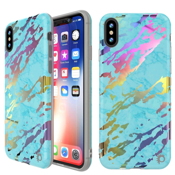 Punkcase iPhone XS Max Marble Case, Protective Full Body Cover W/9H Tempered Glass Screen Protector (Teal Onyx) (Color in image: Teal Onyx)