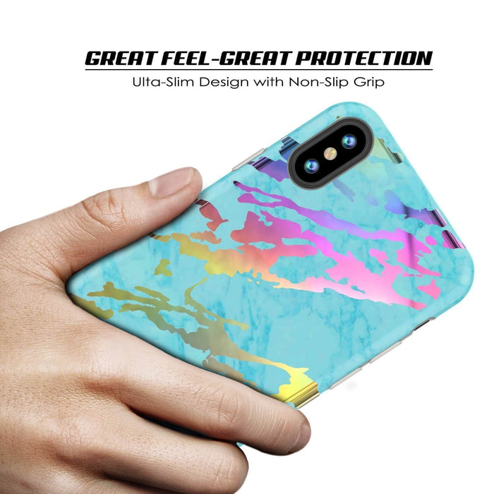 Punkcase iPhone X Marble Case, Protective Full Body Cover W/9H Tempered Glass Screen Protector (Teal Onyx) (Color in image: Rose Gold Mirage)