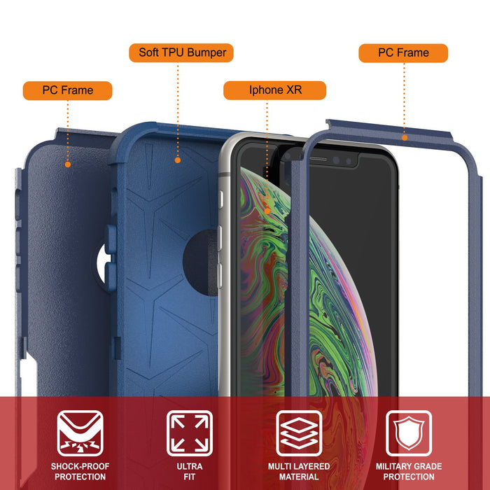 Punkcase for iPhone XR Belt Clip Multilayer Holster Case [Patron Series] [Navy] (Color in image: Mint)