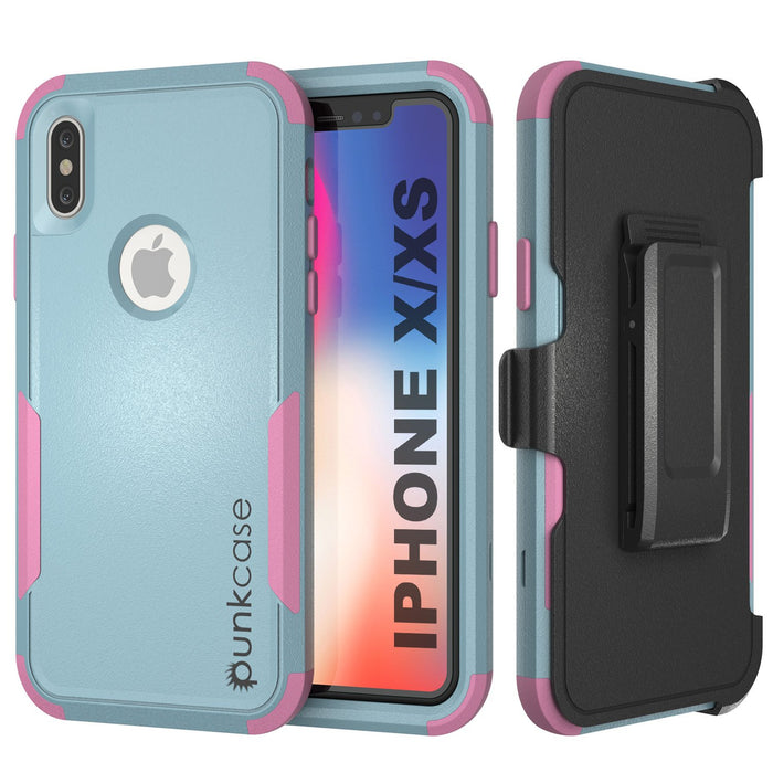 Punkcase for iPhone X Belt Clip Multilayer Holster Case [Patron Series] [Mint-Pink] (Color in image: Mint-Pink)