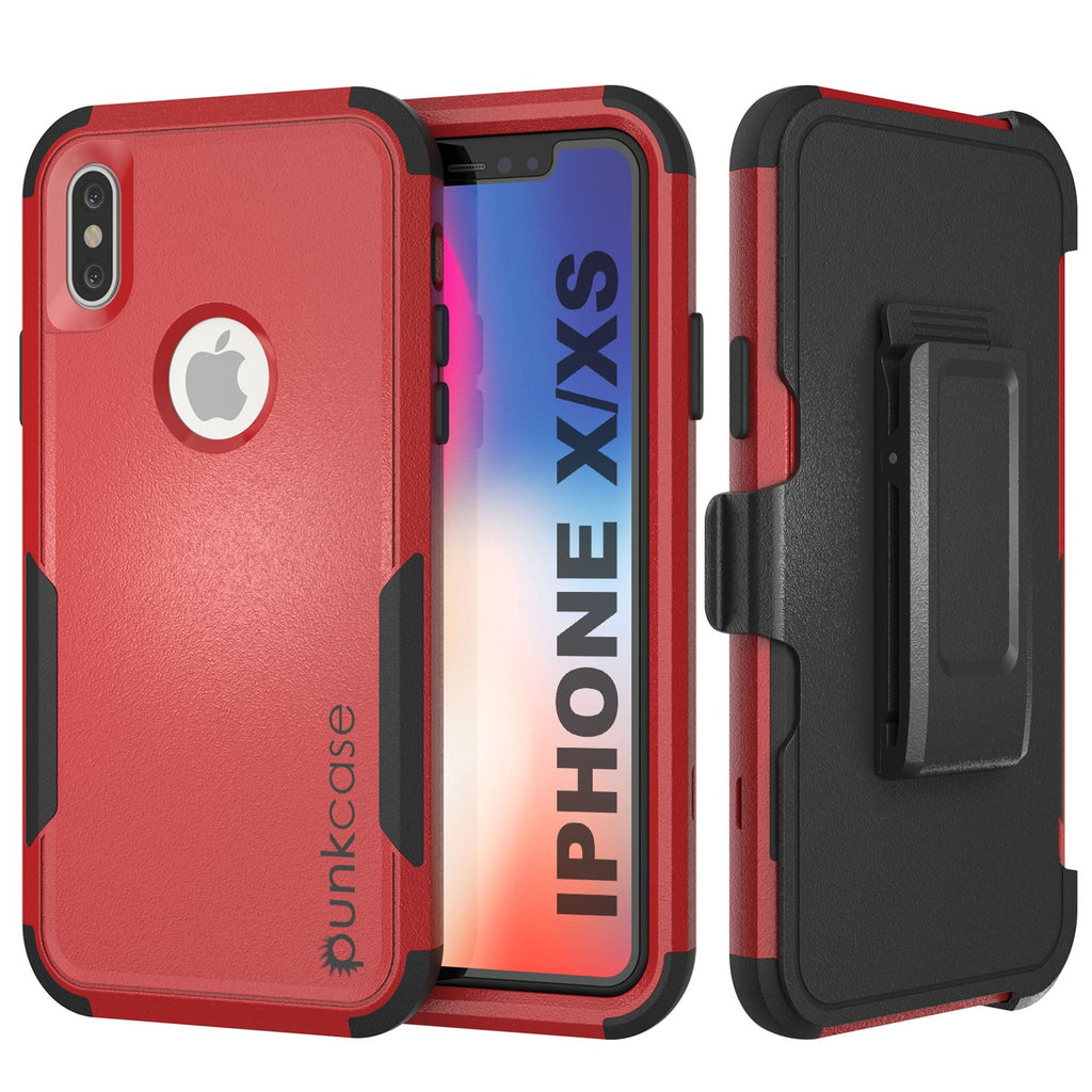 Punkcase for iPhone X Belt Clip Multilayer Holster Case [Patron Series] [Red-Black] (Color in image: Red-Black)