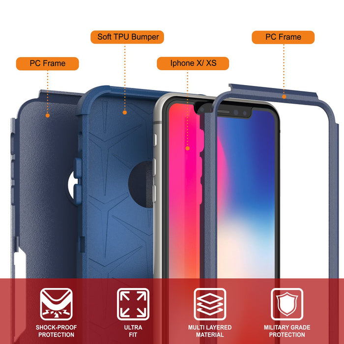 Punkcase for iPhone X Belt Clip Multilayer Holster Case [Patron Series] [Navy] (Color in image: Mint)