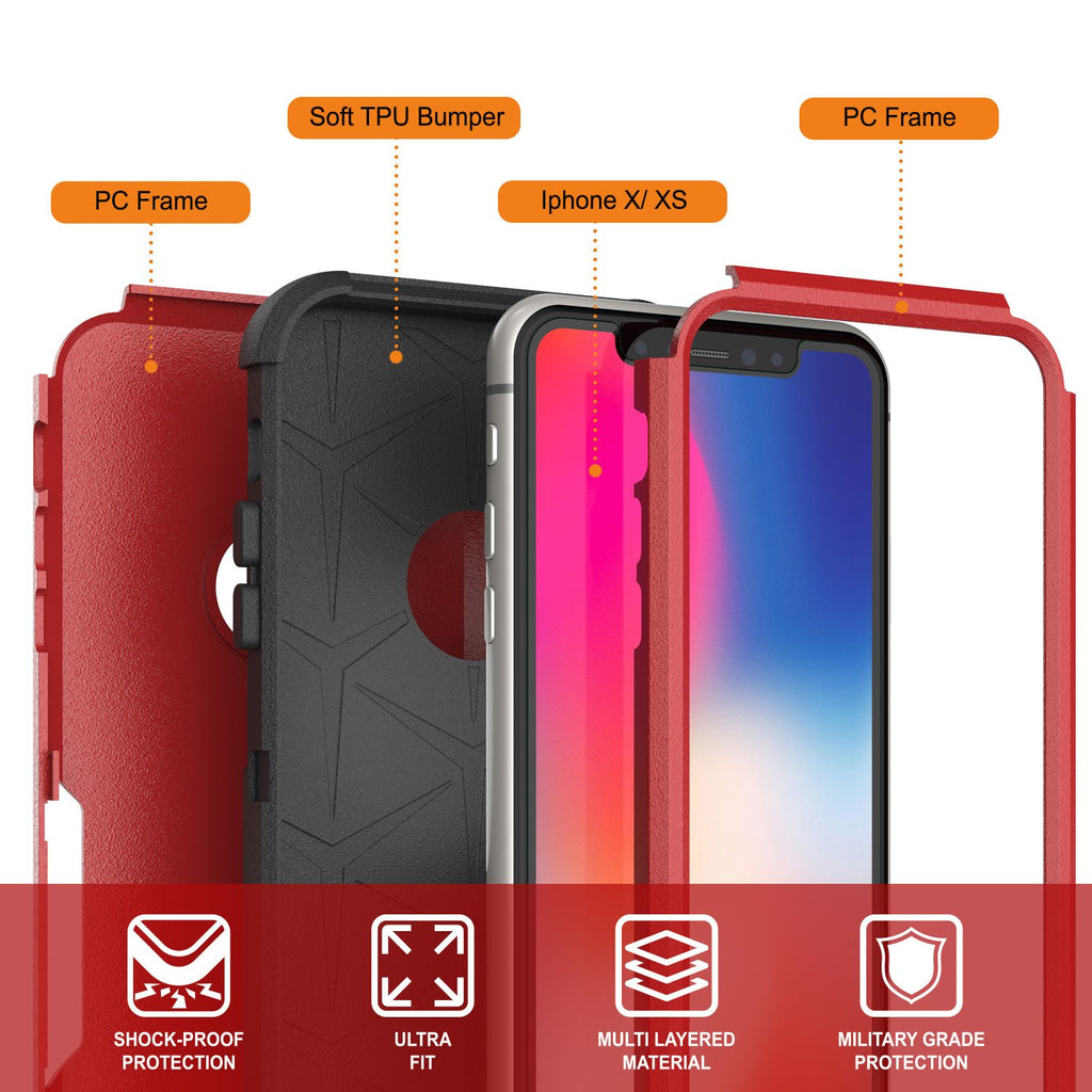 Punkcase for iPhone X Belt Clip Multilayer Holster Case [Patron Series] [Red-Black] (Color in image: Navy)