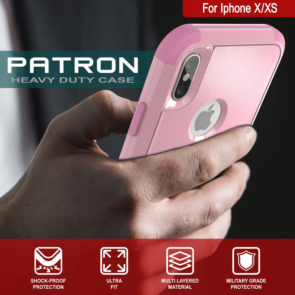 Punkcase for iPhone X Belt Clip Multilayer Holster Case [Patron Series] [Pink] (Color in image: Red-Black)