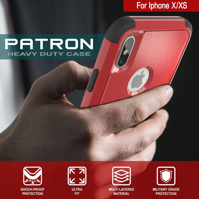 Punkcase for iPhone X Belt Clip Multilayer Holster Case [Patron Series] [Red-Black] (Color in image: Black)
