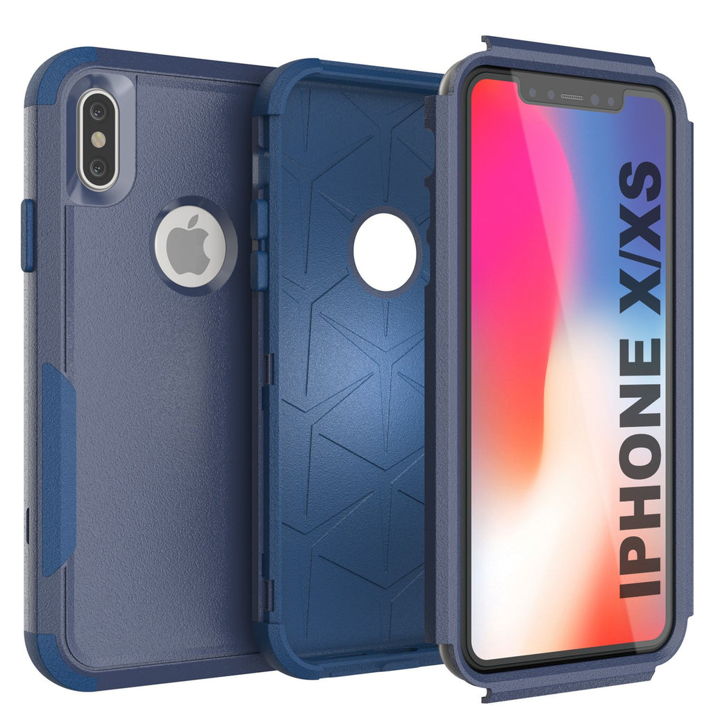 Punkcase for iPhone XS Belt Clip Multilayer Holster Case [Patron Series] [Navy] 