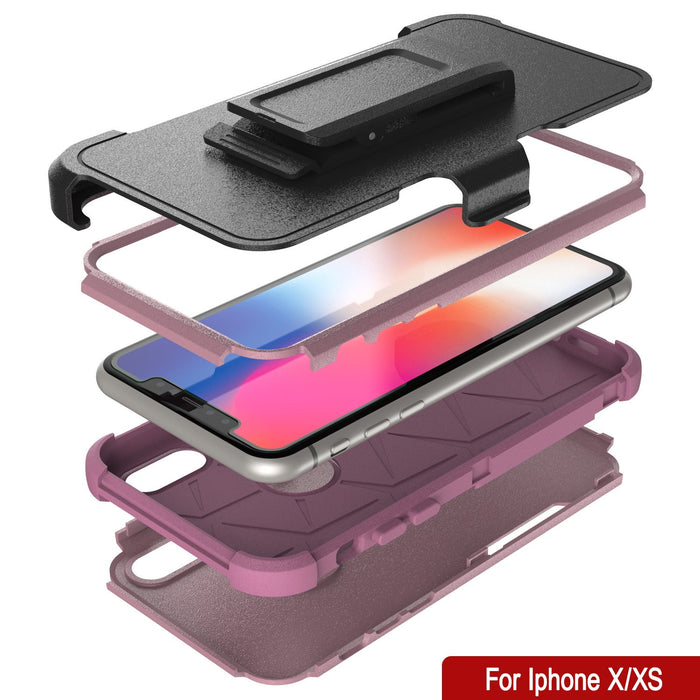 Punkcase for iPhone XS Belt Clip Multilayer Holster Case [Patron Series] [Pink] 