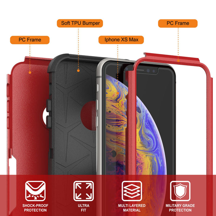 Punkcase for iPhone XS Max Belt Clip Multilayer Holster Case [Patron Series] [Red-Black] (Color in image: Navy)