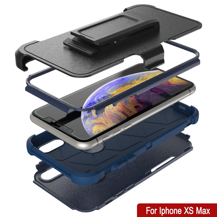 Punkcase for iPhone XS Max Belt Clip Multilayer Holster Case [Patron Series] [Navy] 