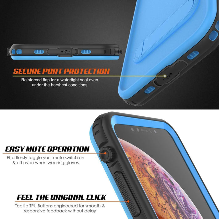 iPhone XS Max Waterproof Case, Punkcase [KickStud Series] Armor Cover [Light-Blue] (Color in image: Black)